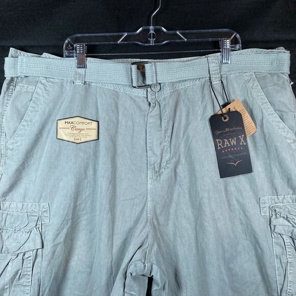 Raw X Mens Shorts Green Relaxed Fit Cargo 100% Cotton Belted Denim 48x11 - Picture 2 of 16